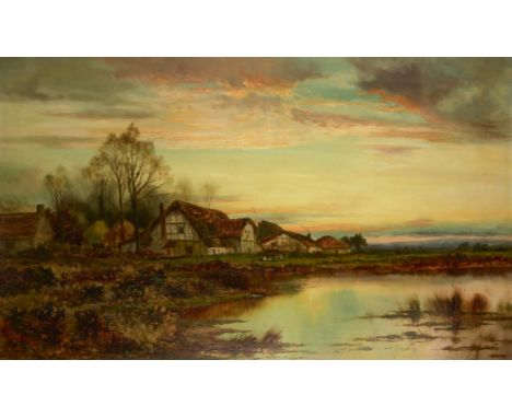 Daniel Sherrin,  British 1868-1940- A Kentish Farm, Chilham; oil on canvas, signed 'D. Sherrin' (lower left), inscribed on re