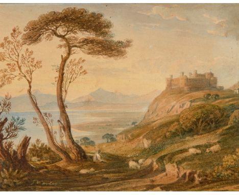 John Varley, OWS, British 1778-1842- View of Harlech Castle, Wales; pencil and watercolour on paper, signed 'J Varley' (lower