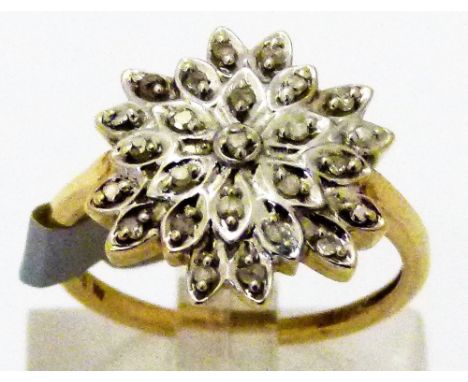 9 CT DIAMOND CLUSTER RING. 9 ct gold fancy diamond cluster ring, Size J/K