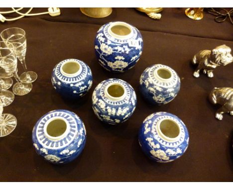 VINTAGE CHINESE GINGER JARS. Six blue and white vintage Chinese ginger jars 