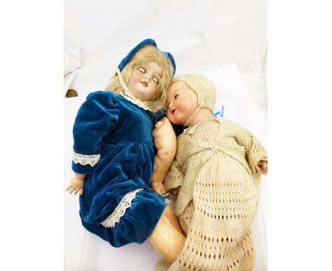 VINTAGE GERMAN DOLLS. Two Vintage German ceramic headed dolls marked AM A/F 