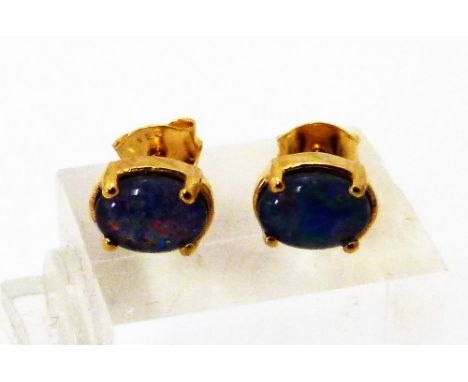 OPAL EARRINGS. 14ct gold vermeil black boulder opal earrings 1,75 ct