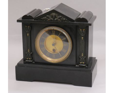 A Victorian slate mantel timepiece retailed by Hardy of Brighton height 24cm