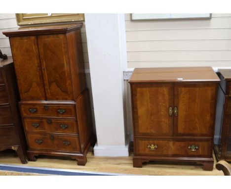 Two George III style banded walnut television console cabinets W.76cm and 63cm