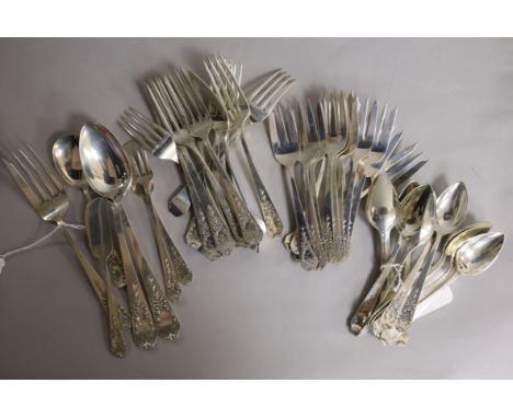 A part service of American sterling silver 'Madam Jumel' pattern flatware, monogramed, patent no. 1909, comprising: 12 desser