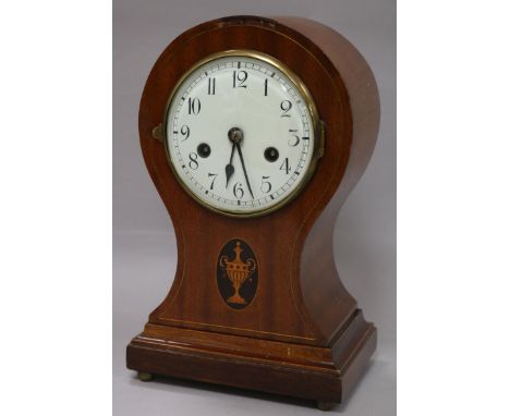 An Edwardian inlaid mahogany balloon-shaped mantel clock height 32cm
