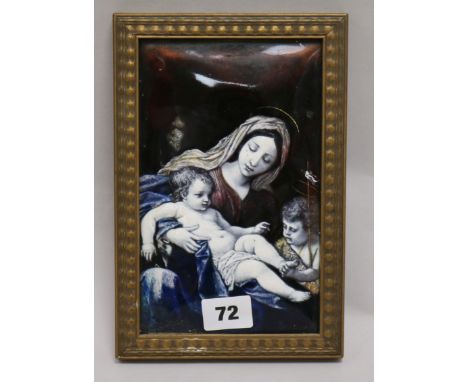 A Limoges enamel plaque of Madonna and children 19 x 11.5cm