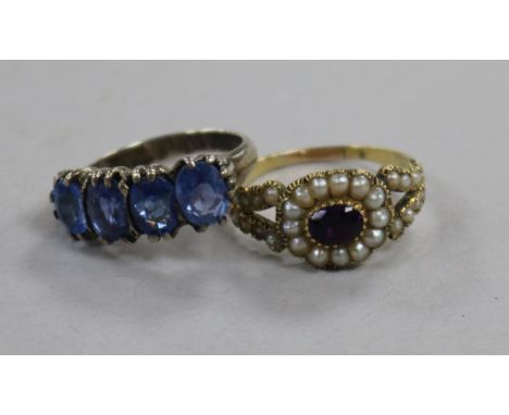 Two Victorian gold gem set rings including four stone sapphire and amethyst and split pearl.