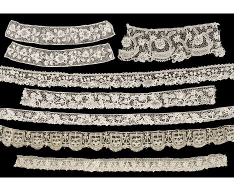 * Lace. Six lengths of Youghal lace, Ireland, 19th century, 6 lengths of handmade white needle lace, longest 120 cm (47.25 in