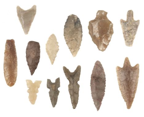 * Mauritania. A collection of twelve flint Neolithic arrowheads found in Mauritania, various forms and sizes, largest 40 mm, 