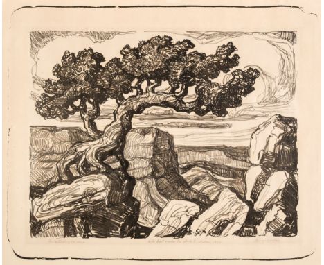 * Sandzén (Birger, 1871-1954). The Sentinel of the Mesa, 1933, crayon lithograph, on wove paper, a very good, rich impression