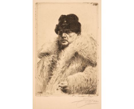 * Zorn (Anders, 1860-1920). Self Portrait, 1916, etching, a fine, bright impression of the third (final) state, signed in pen