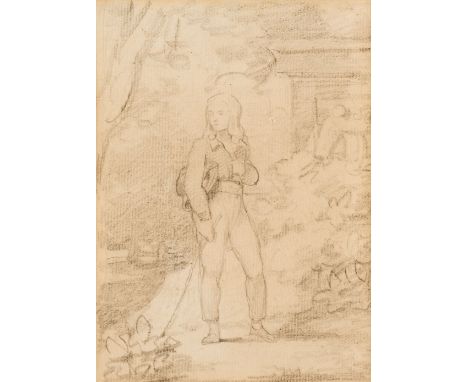 * Lawrence (Thomas, 1769-1830). Study of a Boy in a Landscape, pencil sketch on laid paper, partial watermark of a Strasburg 