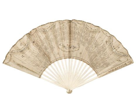 * Theatre. Kings Theatre for 1788, [Pub. Jany 1, 1788], folding paper fan, the engraved leaf showing the disposition of the b