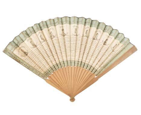 * Historical. A fan depicting the monarchs of Great Britain, circa 1790, folding paper fan, the leaf engraved with 10 medalli