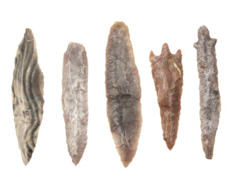* Mauritania. A collection of five Neolithic flint spearheads found in Mauritania, various forms and sizes, largest 80 mm lon