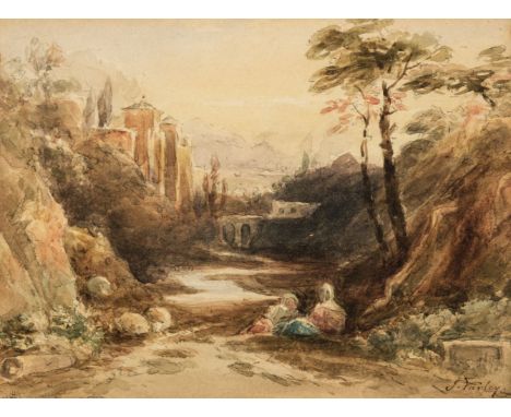 * Varley (John, 1778-1842). Italianate Landscape Scene, circa 1835-40, watercolour with scratching out on wove paper, signed 