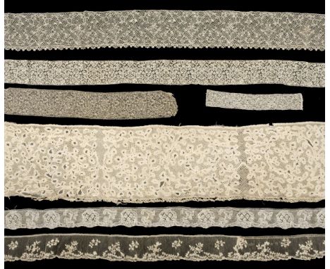 * Lace. Four lengths of Binche Point de Fée lace, Belgium, 19th century, finely made bobbin lace, largest piece 8 cm (3.25 in