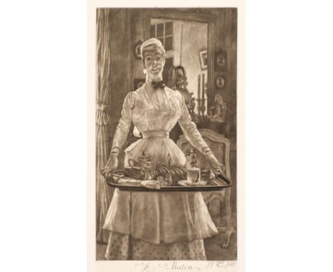* Tissot (James Jacques Joseph, 1836-1902). Le Matin, 1886, mezzotint on cream chine collé (on white wove paper), a good impr
