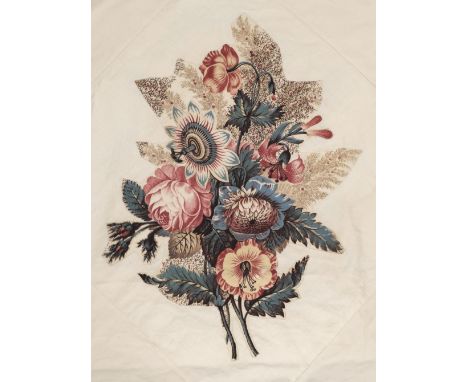 * Quilt. A large piece of Victorian patchwork and broderie perse, unfinished piece of polychrome patchwork, composed of print