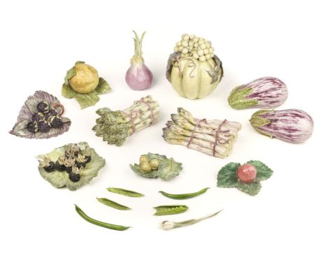* Anne Gordon Vegetables. A collection of Anne Gordon ceramic vegetables circa 1980, comprising two bunches of asparagus date