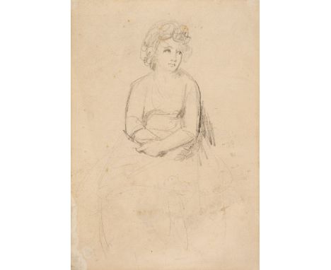 * Romney (George, 1734-1802). Young Woman Seated, pencil sketch on laid paper, with partial Strasburg Lily watermark to lower
