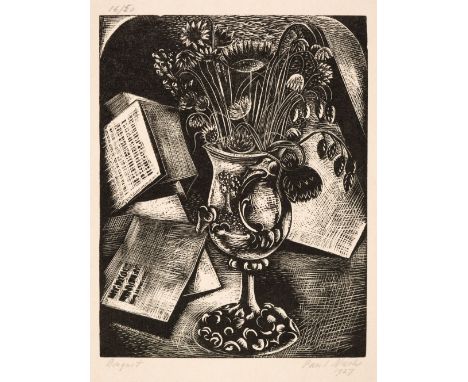 AR  * Nash (Paul, 1889 - 1946). Bouquet, 1927, woodcut printed in black on wove paper, signed, titled, dated and numbered 16/
