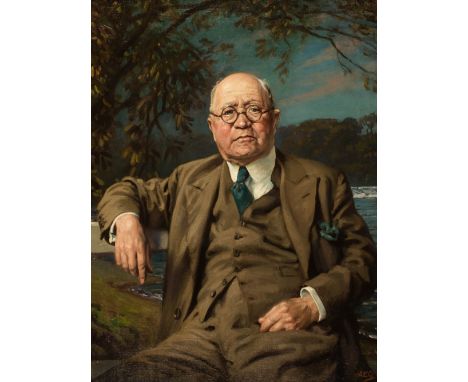 AR  * Cooper (Alfred Egerton, 1883-1974). Portrait of Sir Edward Mortimer Mountain, 'Fishing the River Tay on the Stanley Bea
