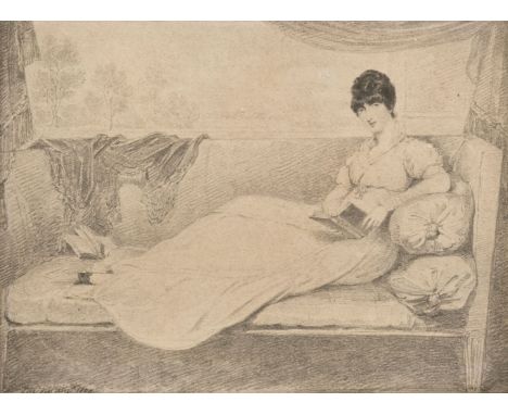 * Edridge (Henry, 1768-1821). Young Woman Reclining on a couch with a book, 1805, pencil on paper, signed lower left and date
