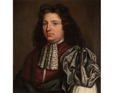 * Dutch School. Portrait of a gentleman, 1692, oil on canvas, head and shoulders portrait of a gentleman, wearing a red coat,