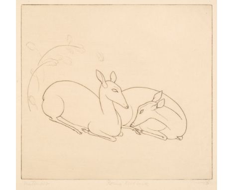 * Temple (Vere Lucy, 1898-1980). Resting Reedbuck, circa 1930s, line engraving, on thin laid paper, a very good impression pr