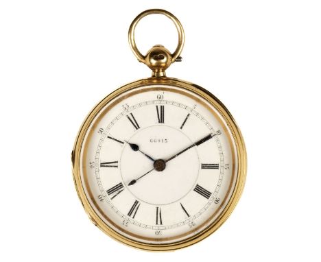 * Pocket Watch. A Victorian 18ct gold open face pocket watch / chronograph, the 44 mm white enamel dial with black roman nume