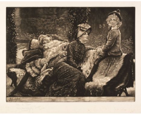 * Tissot (James Jacques Joseph, 1836-1902). Le Banc de Jardin, 1883, mezzotint, a superb, velvety, dark and richly inked impr