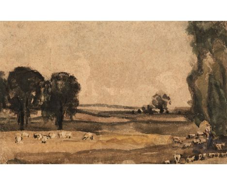 * English School. Sheep Grazing, watercolour, in manner of Constable, some minor rubbing with loss of colour to right and low