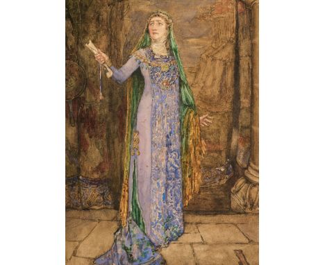 * Wainwright (William John, 1855-1931). Portrait of an Actress, 1912, watercolour on board, depicting a female dressed in per