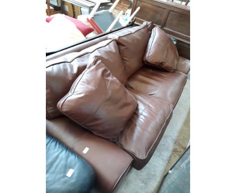 A brown leather 3 seater sofa 