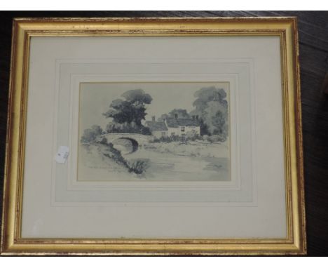 A pen and ink sketch, Hendle, South Kyme, indistinctly signed, and a selection of engravings, C19th, inc Rothesay castle, 20 