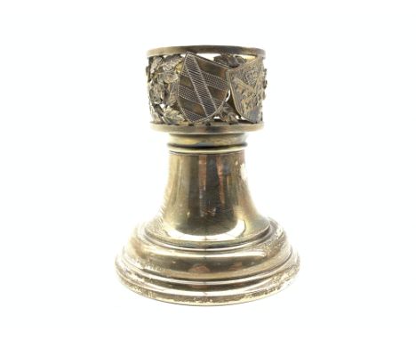 York Minster limited edition silver dwarf candlestick, to commemorate the restoration following the 1984 fire, with pierced r