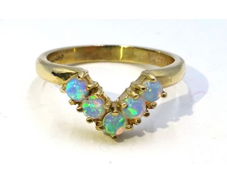 9ct gold opal wishbone ring hallmarked Condition Report & Further Details Approx 2.8gm, size N-OClick here for further images