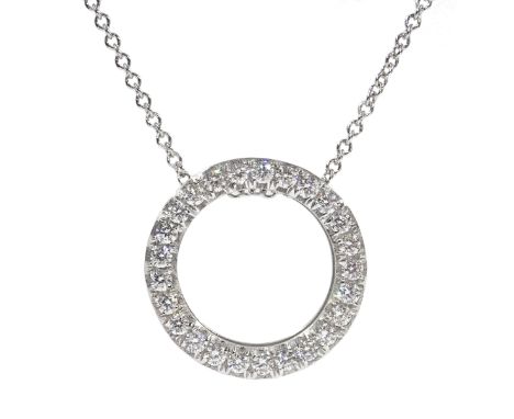 18ct white gold diamond circular pendant necklace, stamped 750, diamond total weight 0.50 carat Condition Report & Further De