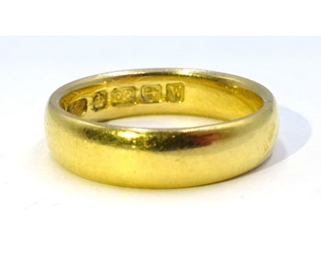 22ct gold band Birmingham 1921, approx 5.11gm Condition Report & Further Details Size I, band depth=4.5mmClick here for furth