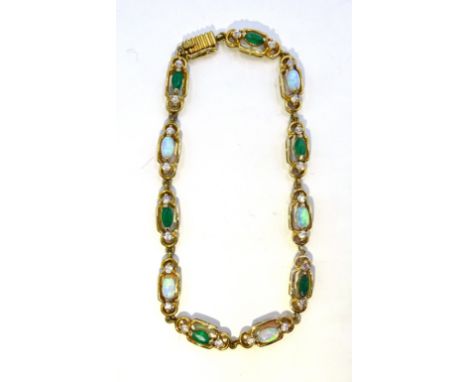 9ct gold opal, green agate and cubic zirconia bracelet, hallmarked Condition Report & Further Details Click here for further 