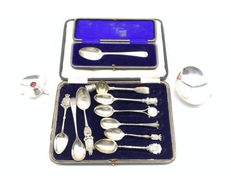 George III silver mustard spoon by Peter, Ann and William Bateman London 1799, cased silver christening spoon, various silver