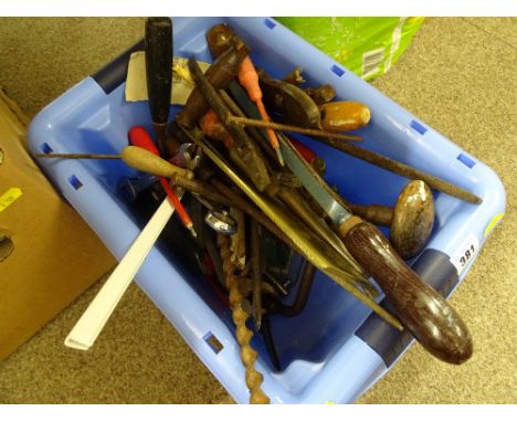 Plastic crate of small hand tools, drill bits etc