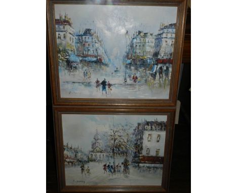 R Davey, Parisian Street, oil on canvas, signed lower left, together with another, a pair, 40 x 50cm, (2).