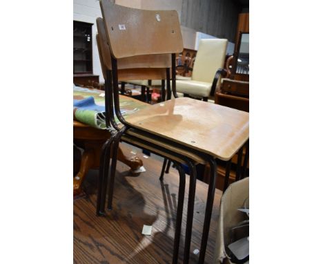 Three vintage metal and ply school chairs