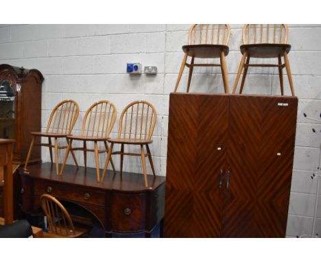A set of six light Ercol hoop and stick back kitchen dining chairs, few scuffs and scrapes but frames seem generally good and