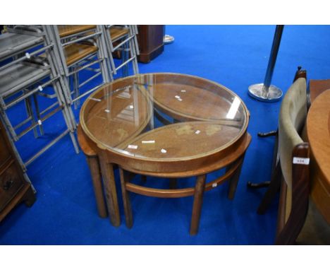 A vintage Nathan 'petals' teak and glass top coffee table nest , diameter approx. 82cm