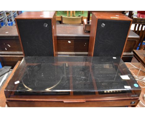 A vintage Dynatron music centre and speakers , width approx. 79cm