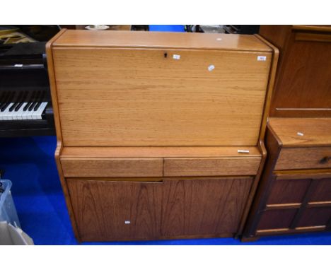 A vintage teak bureau of plain design, possibly Nathan or G Plan, dimensions approx. H107, W93, D41cm